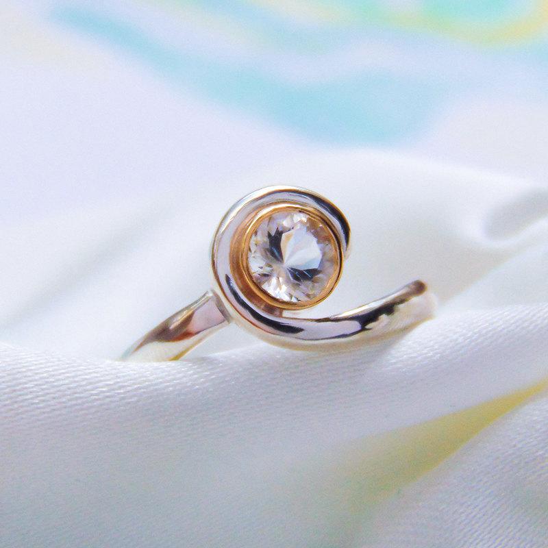 زفاف - Diamond ring, 9ct gold setting Herkimer Diamond ring, Engagement ring, Wedding ring, Silver & Gold ring, silver ring with solid 9ct setting