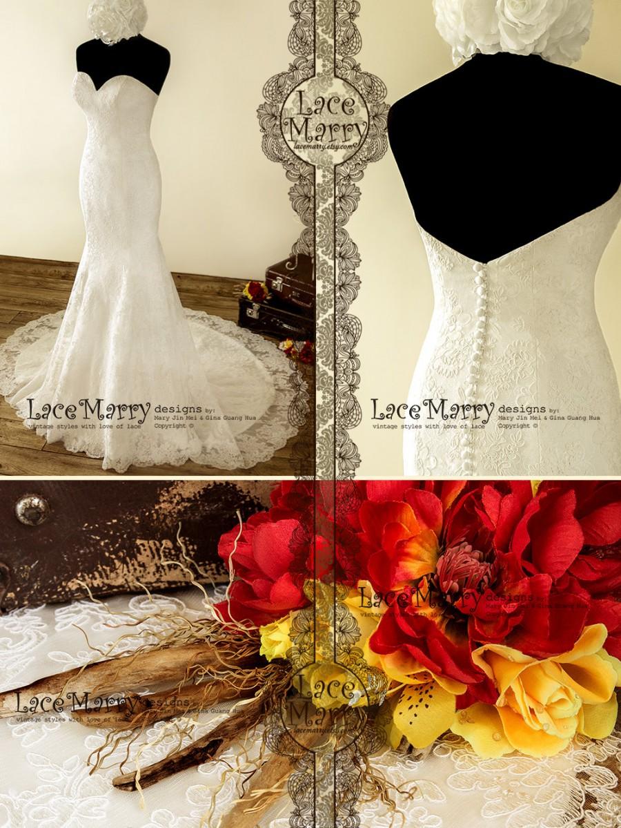 Hochzeit - Double Layer Lace Wedding Dress, Trumpet Wedding Dress, Strapless Wedding Dresses, Bridal Gowns, Sweetheart Neckline Gowns, Wedding Dress