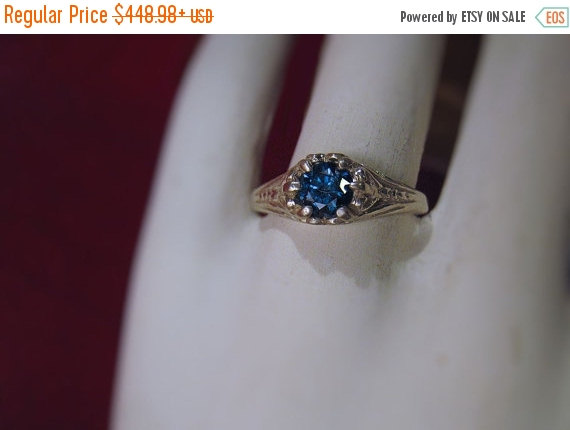Wedding - 25%Off Genuine Blue Diamond .50ct Vintage Style Filigree Ring Sterling Silver handmade custom sizes 3 4 5 6 7 8 9 10 11 fine jewelry 14k gol