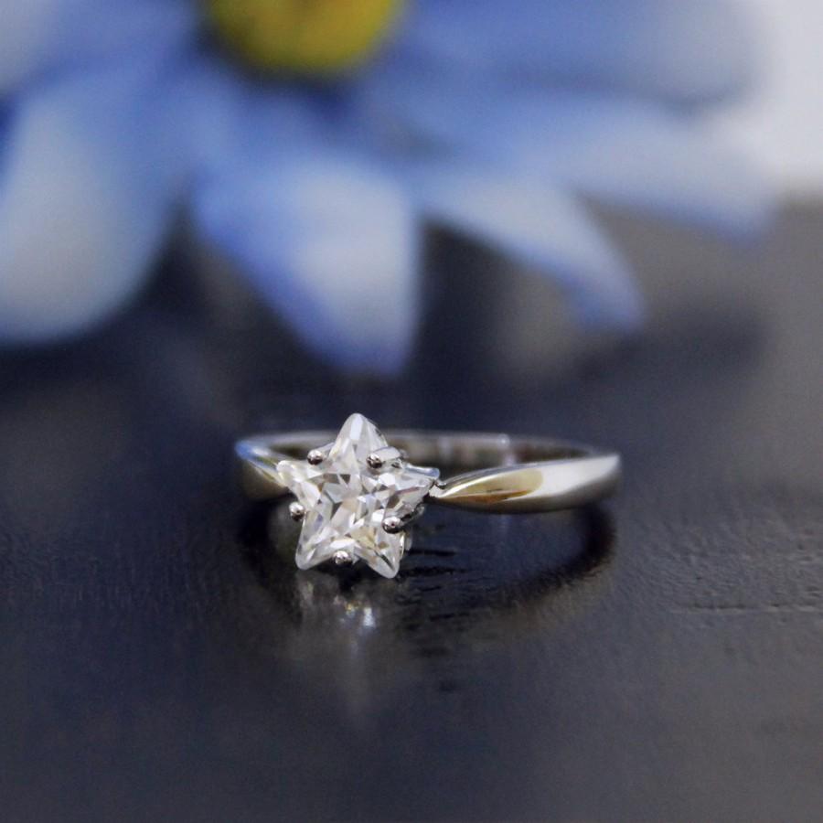 زفاف - Star Solitaire Engagement Ring-Fancy Cut Diamond Simulants-Bridal Ring-Promise Ring-Anniversary Gift-Solid Sterling Silver [9812]