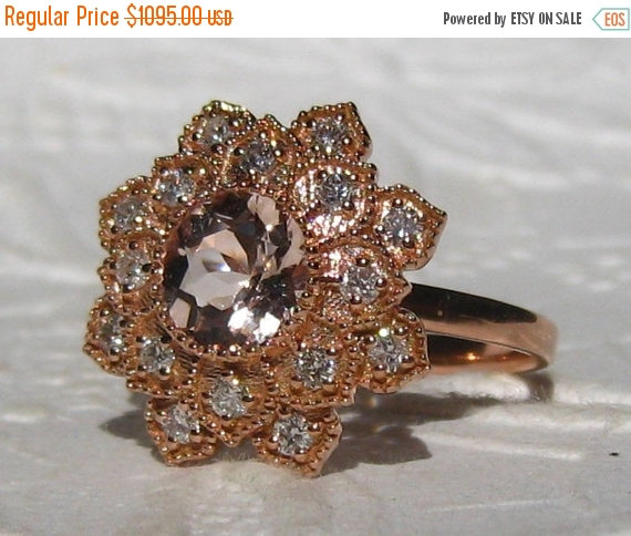 Mariage - HOLIDAY SALE... Peachy Pink Morganite in Rose Gold Floral Filigree MARIGOLD Engagement Ring, Morganite Engagement Ring, Rose Gold Engagement