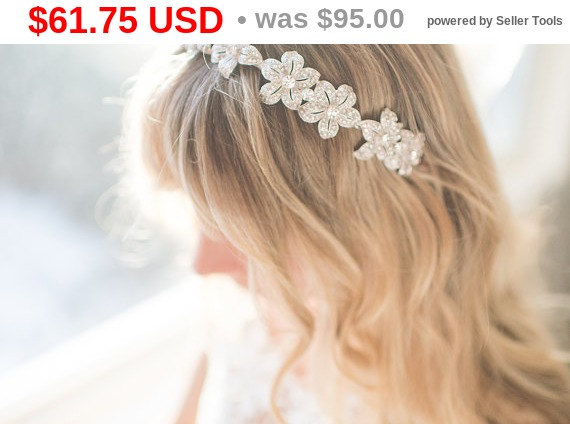 Wedding - 35% OFF - BLACK FRIDAY Vintage Bridal Flower Headband, 1920s crystal headband, floral wedding headband, boho wedding headband, pearl brid...