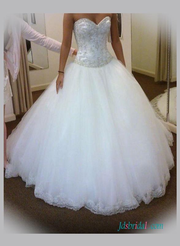 زفاف - White silvery beaded tulle princess wedding gowns
