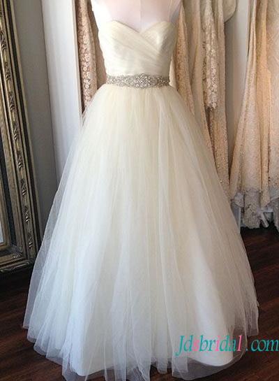 Wedding - Simple sweetheart neck tulle wedding dress