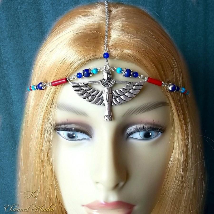 Свадьба - Egyptian Headdress, Lapis Lazuli Headpiece, Egyptian Goddess Circlet, Blue Gemstone Headdress, Head Chain, Diadem, Cosplay, Larp,Wicca,Pagan