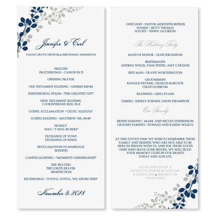 Wedding - Wedding Program Template - Download Instantly - EDIT YOUR WORDING - Exquisite Vines (Navy & Silver) Tea Length - Microsoft Word Format