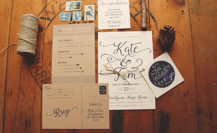 زفاف - Rustic Navy and Kraft Wedding Invitation Set - Country Wedding Invites - Wedding - Printable or Printed - Kate