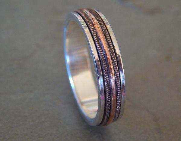 Hochzeit - LIVEWIRE Silver & Copper 5 mm // Men's Wedding Ring // Women's Wedding Ring // Men's Wedding Band // Women's Wedding Band // Unique