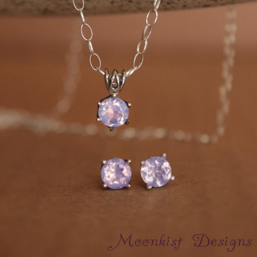 زفاف - Lavender Moon Quartz Filigree Earring and Necklace Set in Sterling - Stud Earrings and Solitaire Pendant with Chain - Faceted Gemstone Set