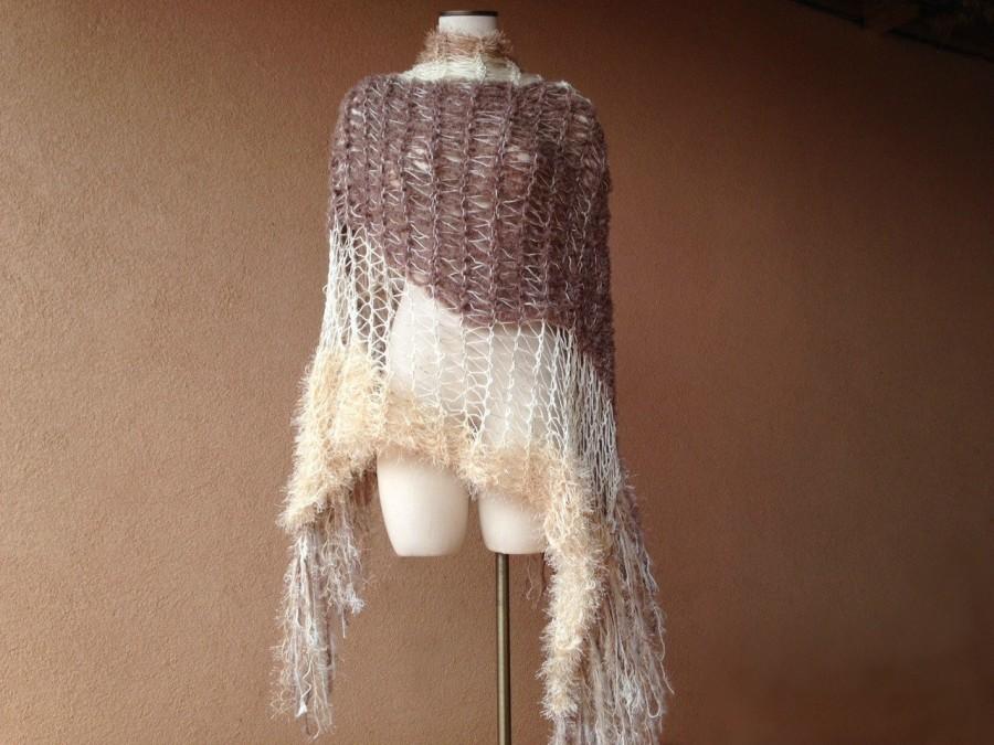 Свадьба - Creamy Taupe Wrap, Hand Knit Shawl, Warm in Neutral Beige and Ivory Rustic Bridal Accessory Burlap Wedding Accessory