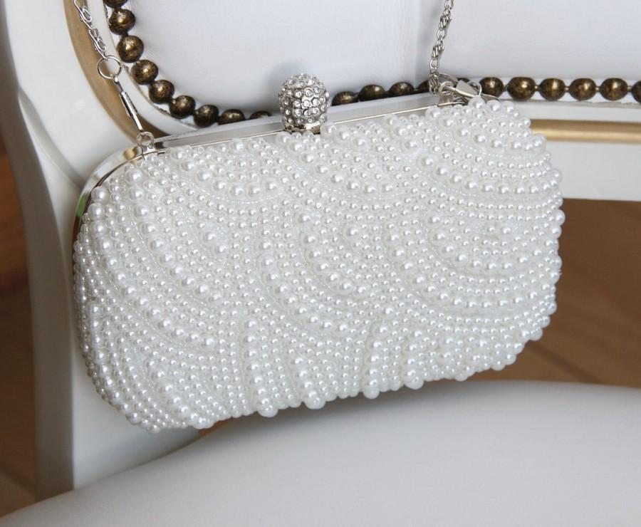 Mariage - Bridal Handbag, White Pearl Bridal Clutch, Bridesmaid Gift, Pearl Wedding Bag, Bridesmaid Handbag, Bridal Clutch, Evening Handbag