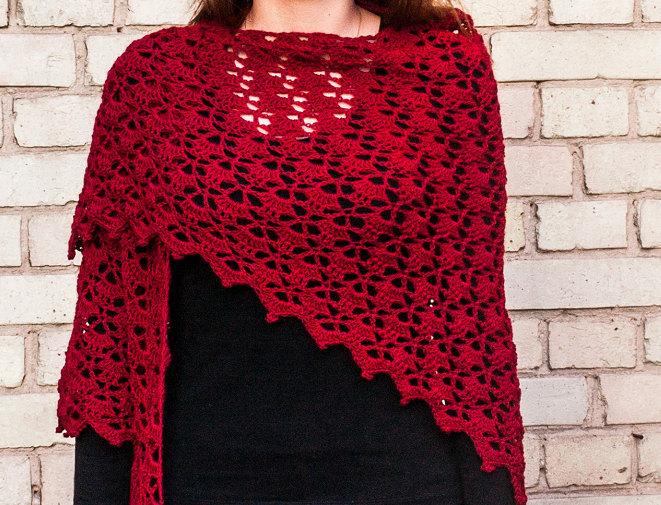 Свадьба - Wine Red Crochet Shawl Women's Shawl Warm Shawl Crochet Wrap Christmas Gift Idea Womens Scarf