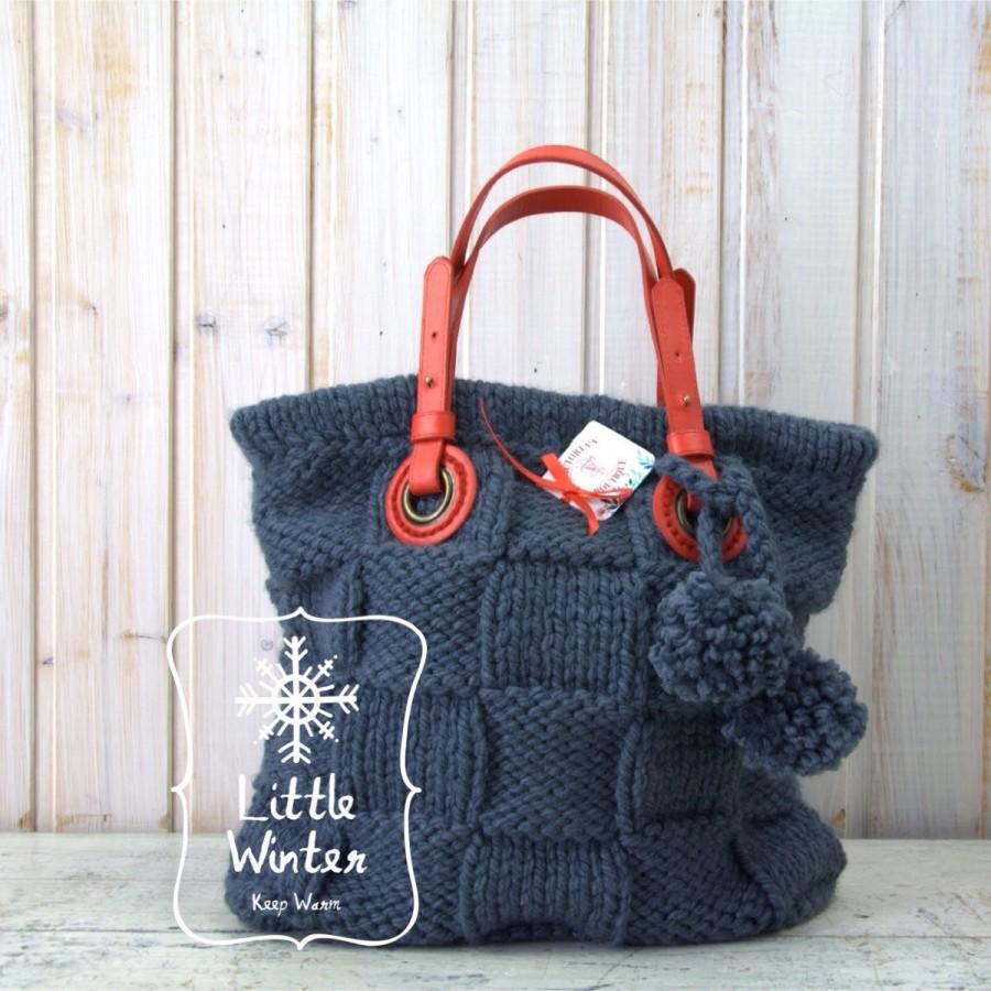 Wedding - Boho bag Handmade bags Shoulder bag Knit handbags Shoulder bag purses Soft yarn Natural leather straps