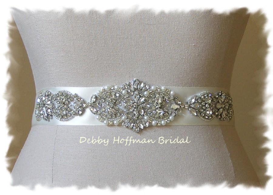 Свадьба - Pearl Crystal Bridal Sash, Crystal Rhinestone Wedding Dress Belt, Pearl Jeweled Wedding Sash, Wedding Belts & Sashes Pearl, No. 4065S4066