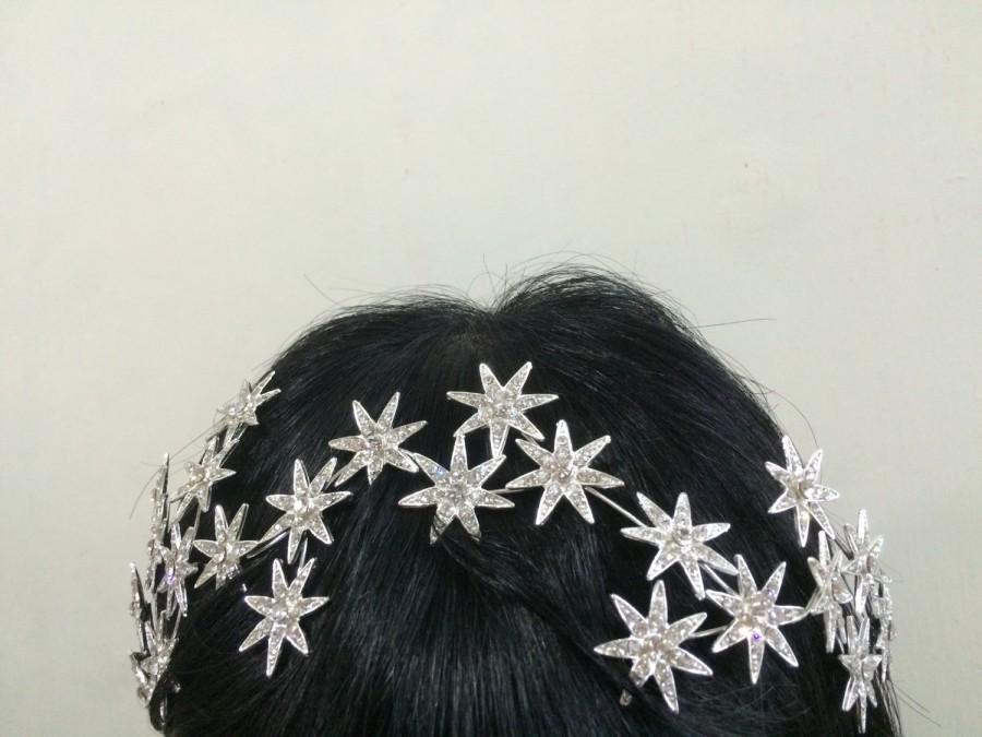 Hochzeit - Romantic stars wedding bridal jewelry headband Swarovski rhinestone crystals hair comb tiara