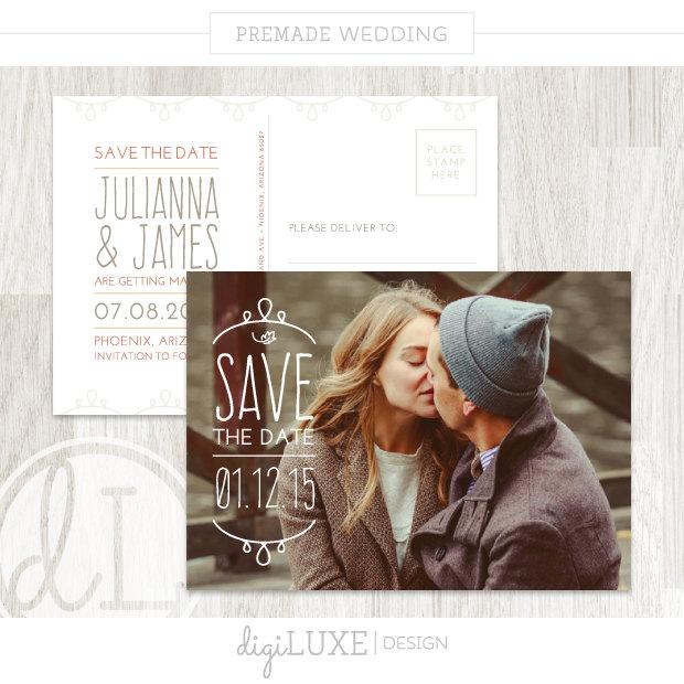 زفاف - INSTANT DOWNLOAD WEDDING Julianna - Save the Date Postcard Template, Watermark Text Overlay, Frame, Banner Overlay, Leaf, Autumn, Lace