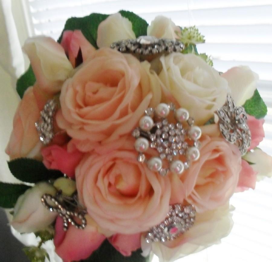 زفاف - Wedding Brooch Bouquet   Peach Victorian Style For Bride Or Wedding Decor