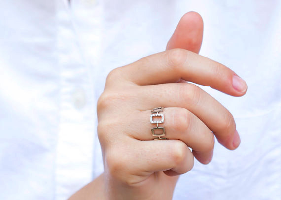Wedding - 14k white gold and diamonds square band ring- Wedding band ring- White Gold Engagement ring- Engagement ring handmade- White Gold ring