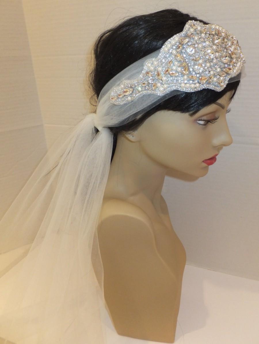 Hochzeit - Wedding Headpiece, Tulle Headpiece, HILTON, Bridal Headpiece, 1920s Headpiece, Rhinestone Headpiece, Bridal Headband