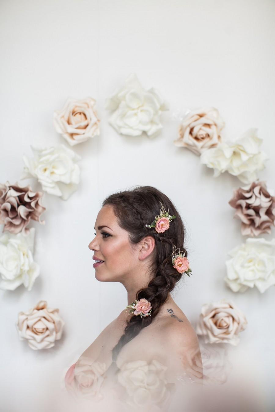 زفاف - Blush and Gold Flower Combs- Flower Clips- Gold and Blush Bridal Combs- Wedding Headpiece- Pink Bridesmaids Hair Combs- Wedding Comb
