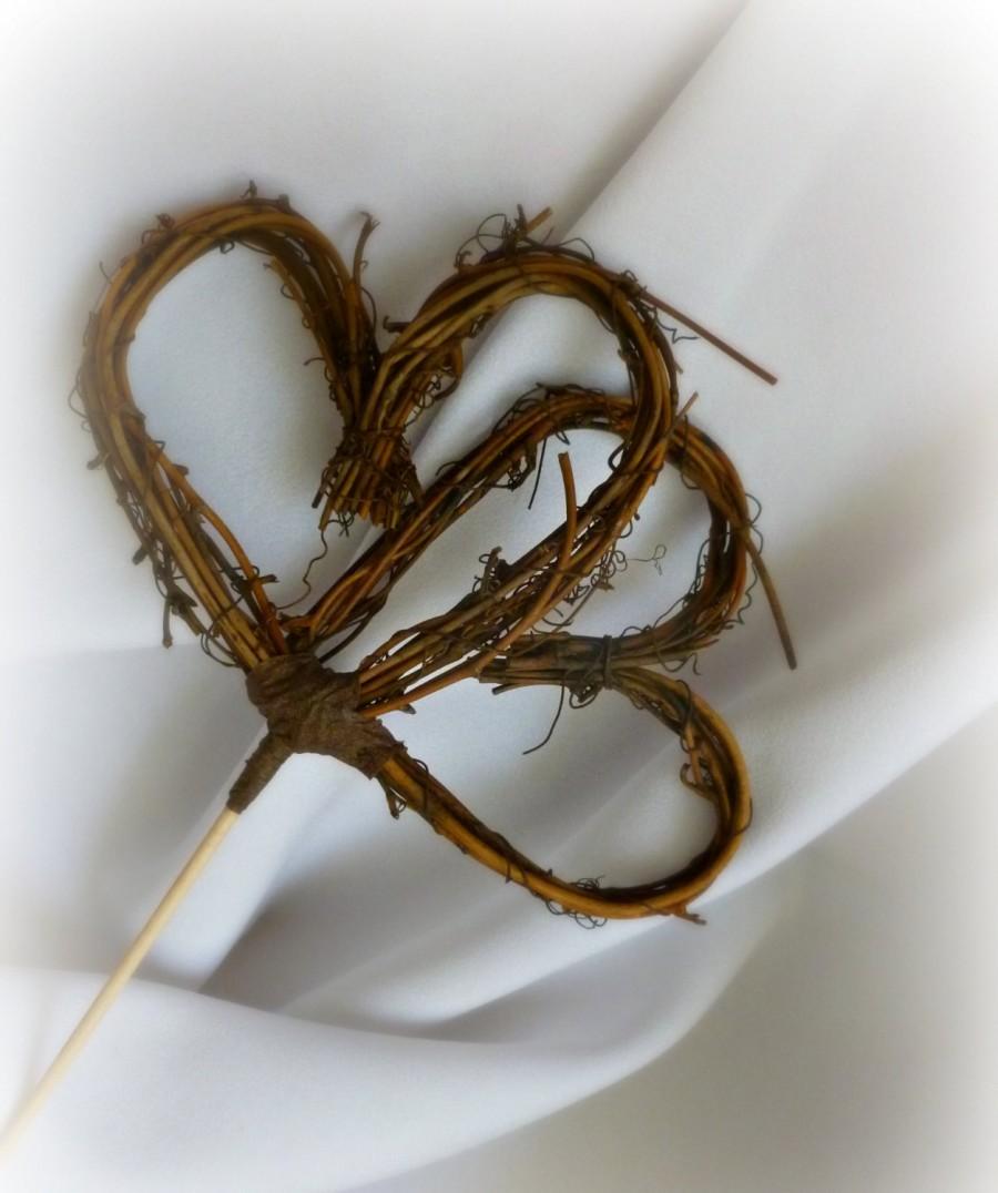Mariage - Rustic Cake Topper, Double Heart Vine Topper