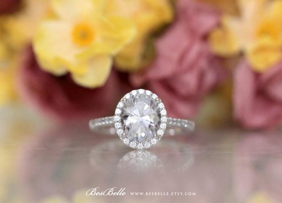 زفاف - 3.54 ct.tw Oval Cut Diamond Simulant-Oval Halo Engagement Ring-Sterling Silver-Bridal Ring-Wedding Ring-Promise Ring [3052-1]