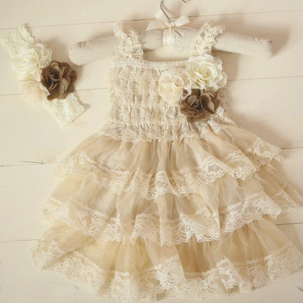 Mariage - Rustic Lace Flower Girl Dresses, Country Flower Girl Dress, Burlap Flower Girl Dress, Flower Girl Dress, Rustic Wedding, Girls Dresses