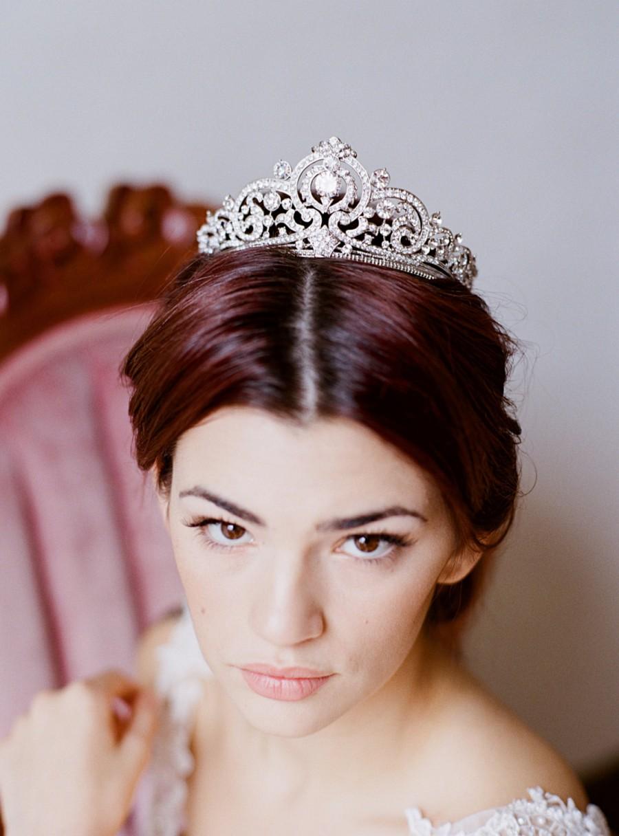 زفاف - Full Bridal Crown, Swarovski Crystal Wedding Crown, Cubic Zirconia Crown, Crystal Wedding Tiara, Diamante Tiara, Bridal Tiara- GEORGIA