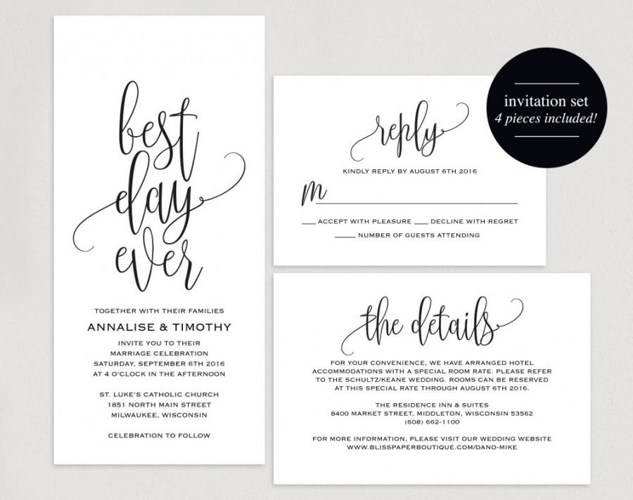 Mariage - Best Day Ever Wedding Invitation, Wedding Invitation Template, Rustic Invitation, Wedding Printable, Invite, PDF Instant Download 