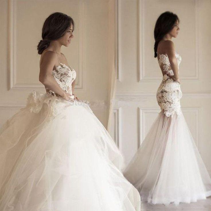 زفاف - Two Pieces Strapless Gorgeous Lace Wedding Dresses, Mermaid Tulle Bridal Gown, WD0078