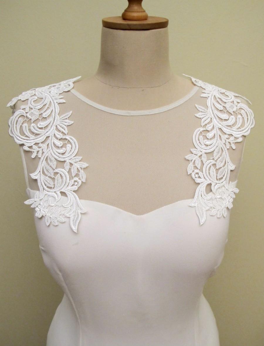 Detachable Wedding Dress Straps Bridal Ivory Applique Extra Large Lace Applique Bridal Strap