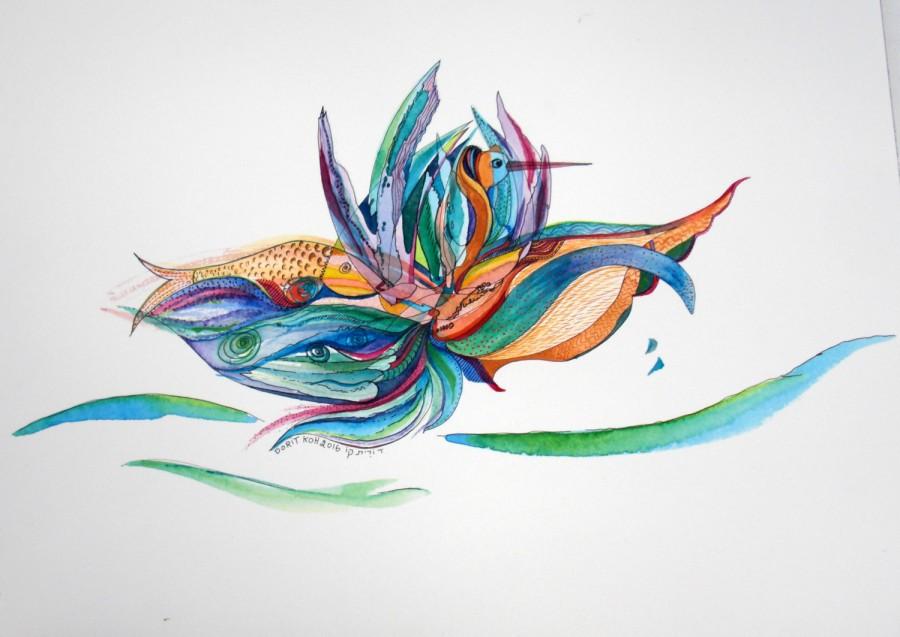 زفاف - Flower,Fish,Swan- watercolor Painting,Original Watercolor Art,Unique Art,Original Watercolor Ooak,Artwork,Aquarelle,Flower,art & Collectibes