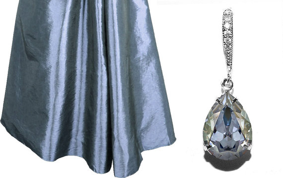Wedding - Blue Shade Crystal Earrings Swarovski Rhinestones Blue Earrings Sterling Silver Blue Bridesmaid Earrings Teardrop Earrings Wedding Jewelry