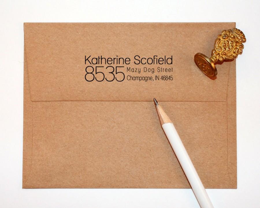 زفاف - Custom Return Address Stamp with big house number, self Inking black, rubber stamp wood handle