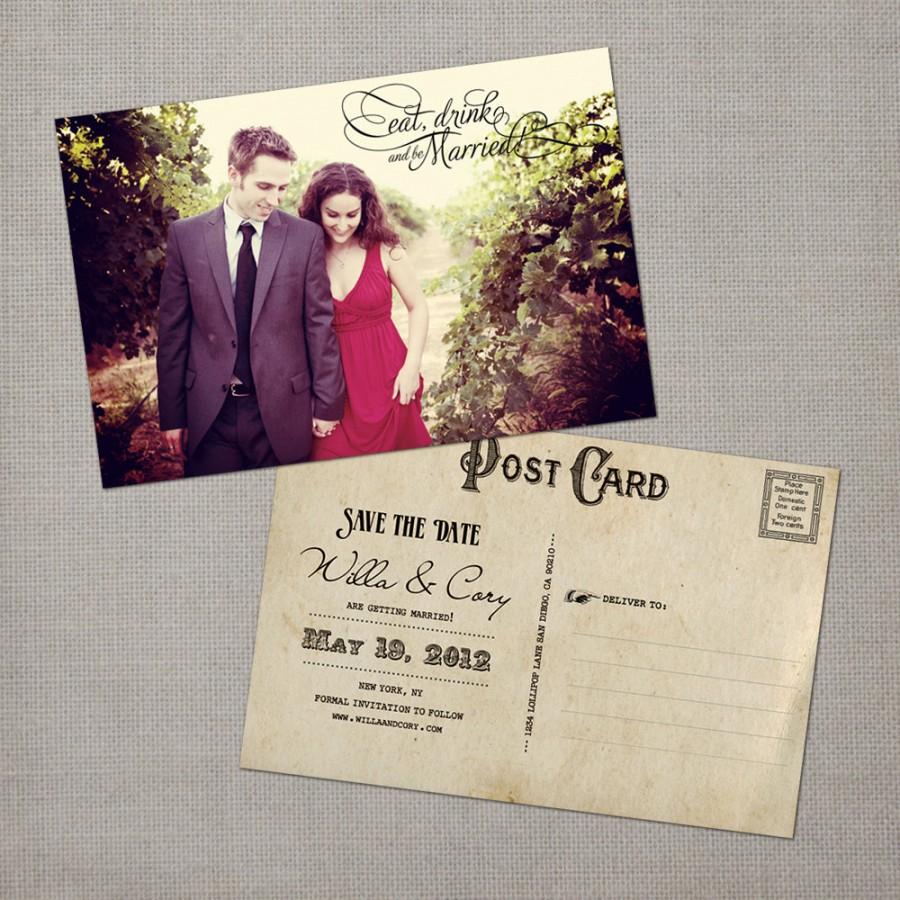 زفاف - Save the Date Card, Save the Date Postcard, Vintage Save the Date Card  - the "Willa"