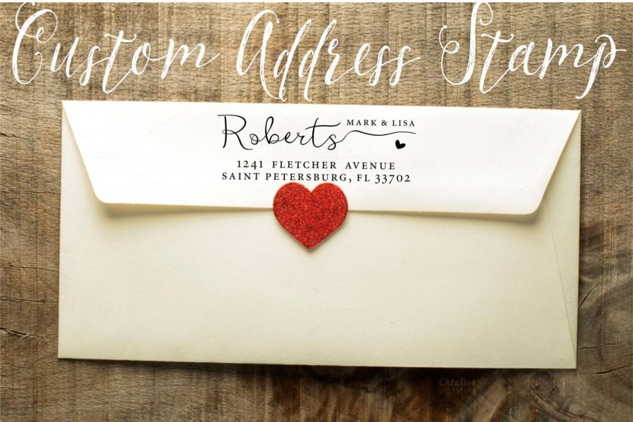 زفاف - Calligraphy Handwriting Custom Return Address Stamp with heart  - Personalized SELF INKING Wedding Stationery Stamper - Style 1166D