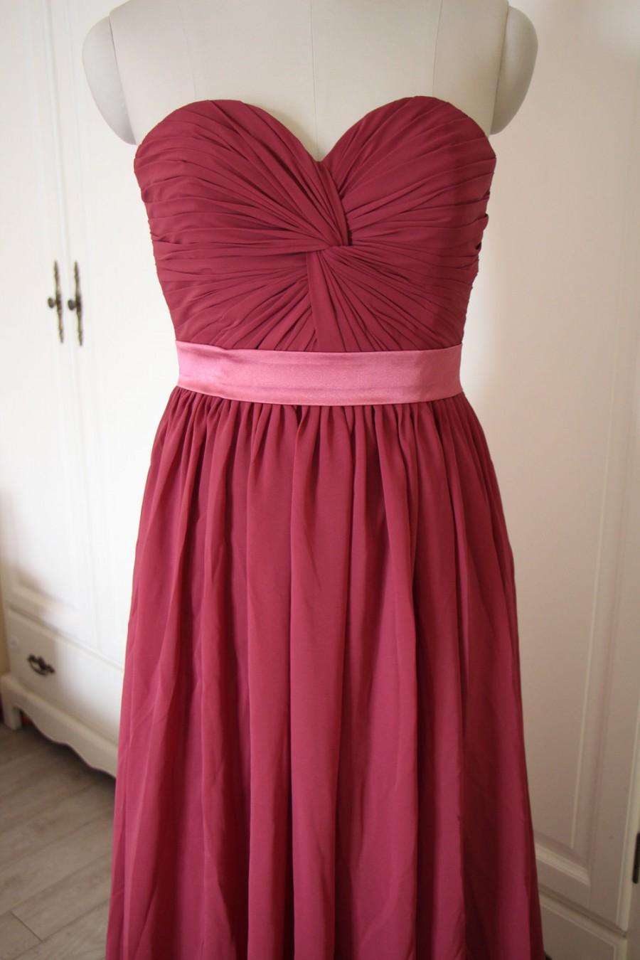 Свадьба - Wine Red Chiffon Bridesmaid Dress Floor-length Sweetheart Bridesmaid dress - Custom Dress