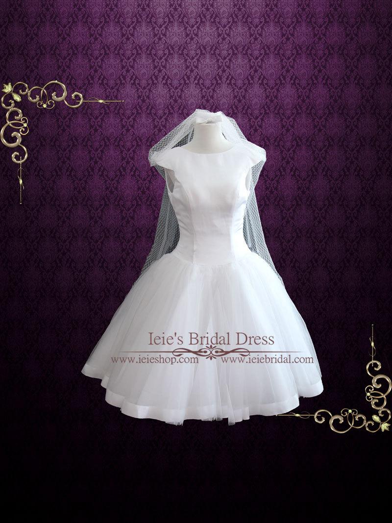 Hochzeit - Audrey Hepburn Retro Tea Length Wedding Dress, Vintage Wedding Dress, Short Wedding Dress, White Wedding Dress  