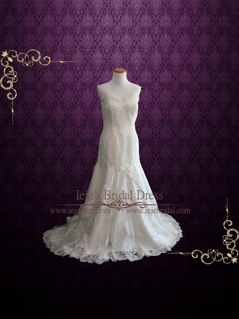 زفاف - Elegant Lace Tiered Fit and Flare Wedding Dress with Open Back 