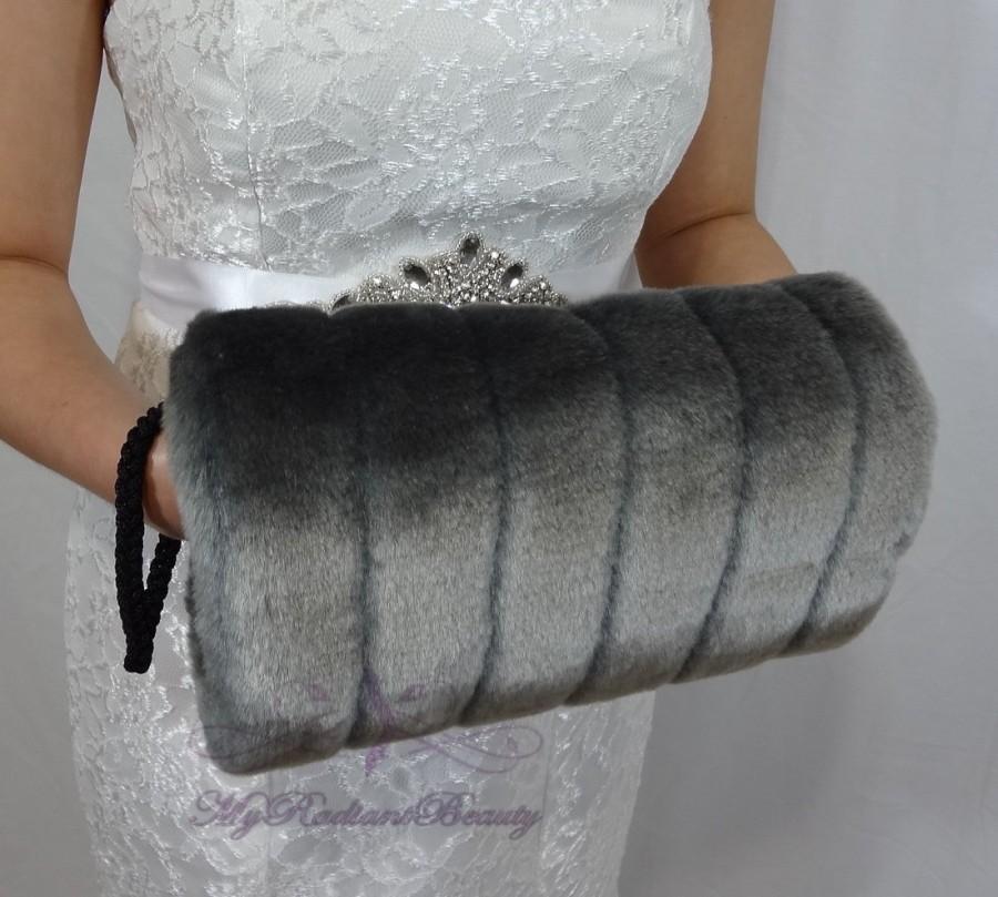 Hochzeit - Gray Mink Fur Hand Muff, Gray Wedding Hand Warmer, Faux Fur Wrap Shrug, Bridal Fur Muff MHM108-GRAY