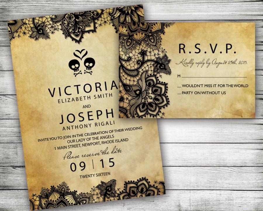 Свадьба - Rock and Roll Wedding Invitation ~ Save The Date, Music, Vintage, Retro, Unique, Black Lace, Tattoo Invitations, DIY, Metal, Punk