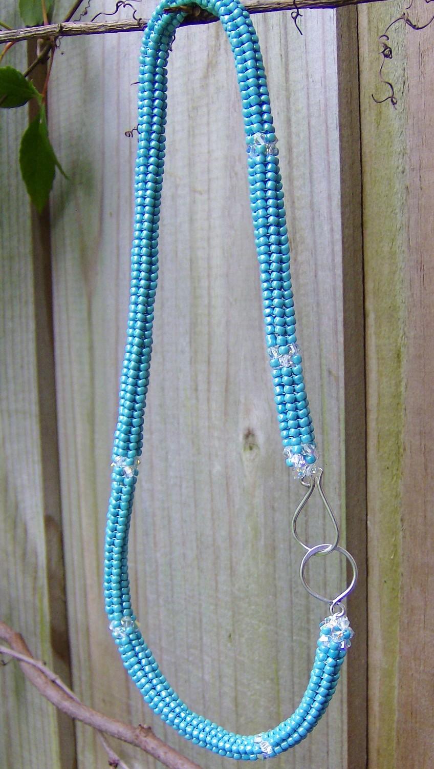 زفاف - Bohemian turquoise herringbone necklace lights up your style as it shows off the Swarovski sparkle and effervescence of the turquoise beads