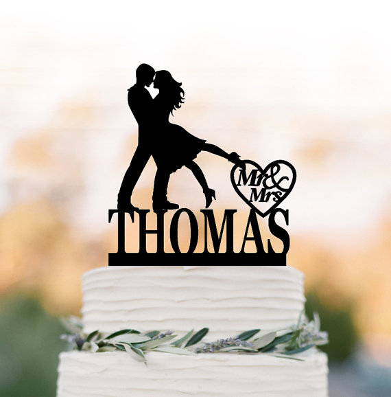Wedding - Personalized Wedding Cake topper mr and mrs, silhouette wedding cake topper custom name, Bride and groom cake topper