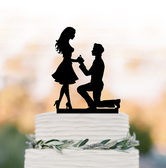 Wedding - Engagement Cake topper funny, silhouette cake topper with wedding rings, unique custom cake topper for wedding, Just married cake topper