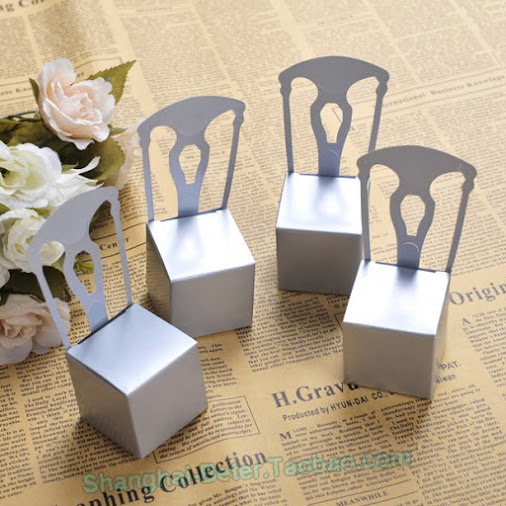 Mariage - Beter Gifts® #婚禮喜糖盒  銀色椅子席位卡糖果雪紗袋 BETER-TH002 #情人節派對   