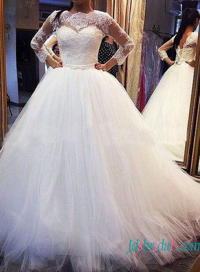 Hochzeit - Modest 3/4 length sleeved princess ball gown wedding dress