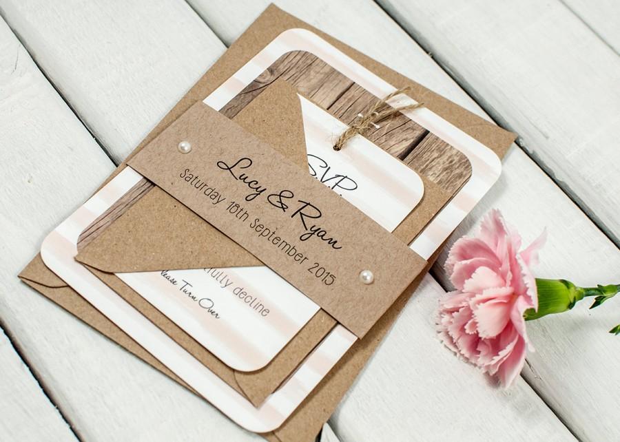 Свадьба - Nautical Wedding Invitation - Wooden nautical stripe wedding invitation bundle - blush kraft
