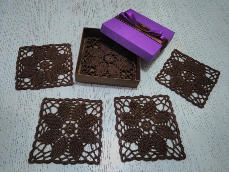 Mariage - set of 6 crochet coasters square coasters small doilies crochet napkins handcrafted home decor lace doilies christmas gift READY TO SHIP