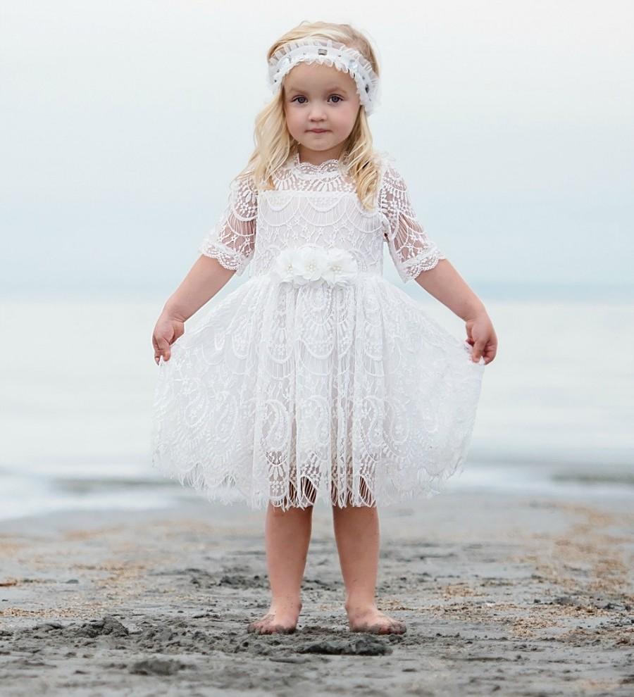 Mariage - Off White lace flower girl dress, girls lace dress, Off white lace dress, rustic girl dress, birthday dress, dress, country flower girl