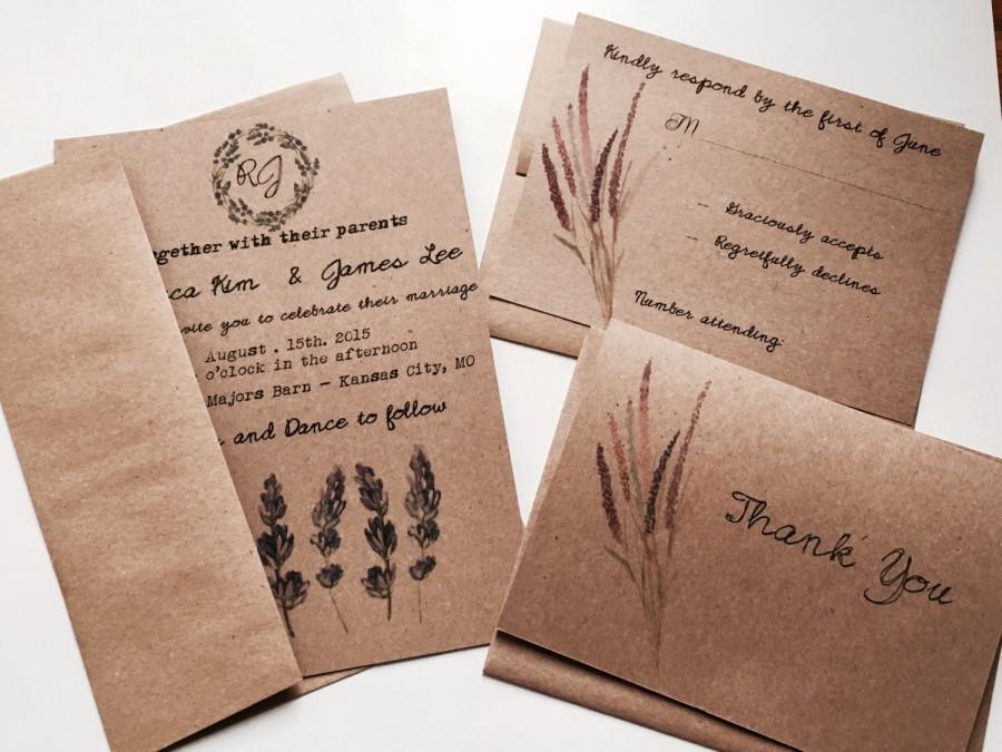 Свадьба - Budget saving Lavender wedding invitation - boho wedding - country wedding invitation - rustic wedding invitation - brown kraft